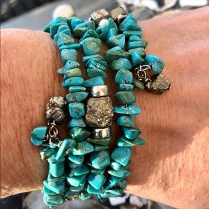 Turquoise Chip &Apache Gold Pyrite memory bracelet